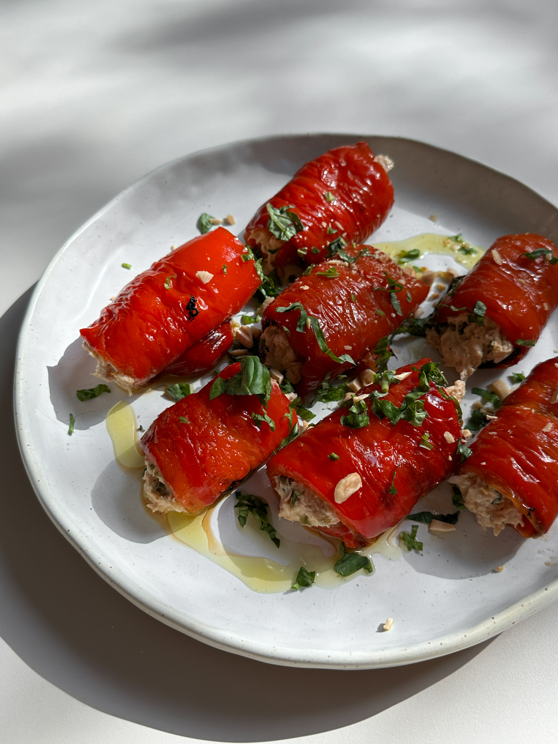 Tuna Salad Stuffed Roasted Peppers