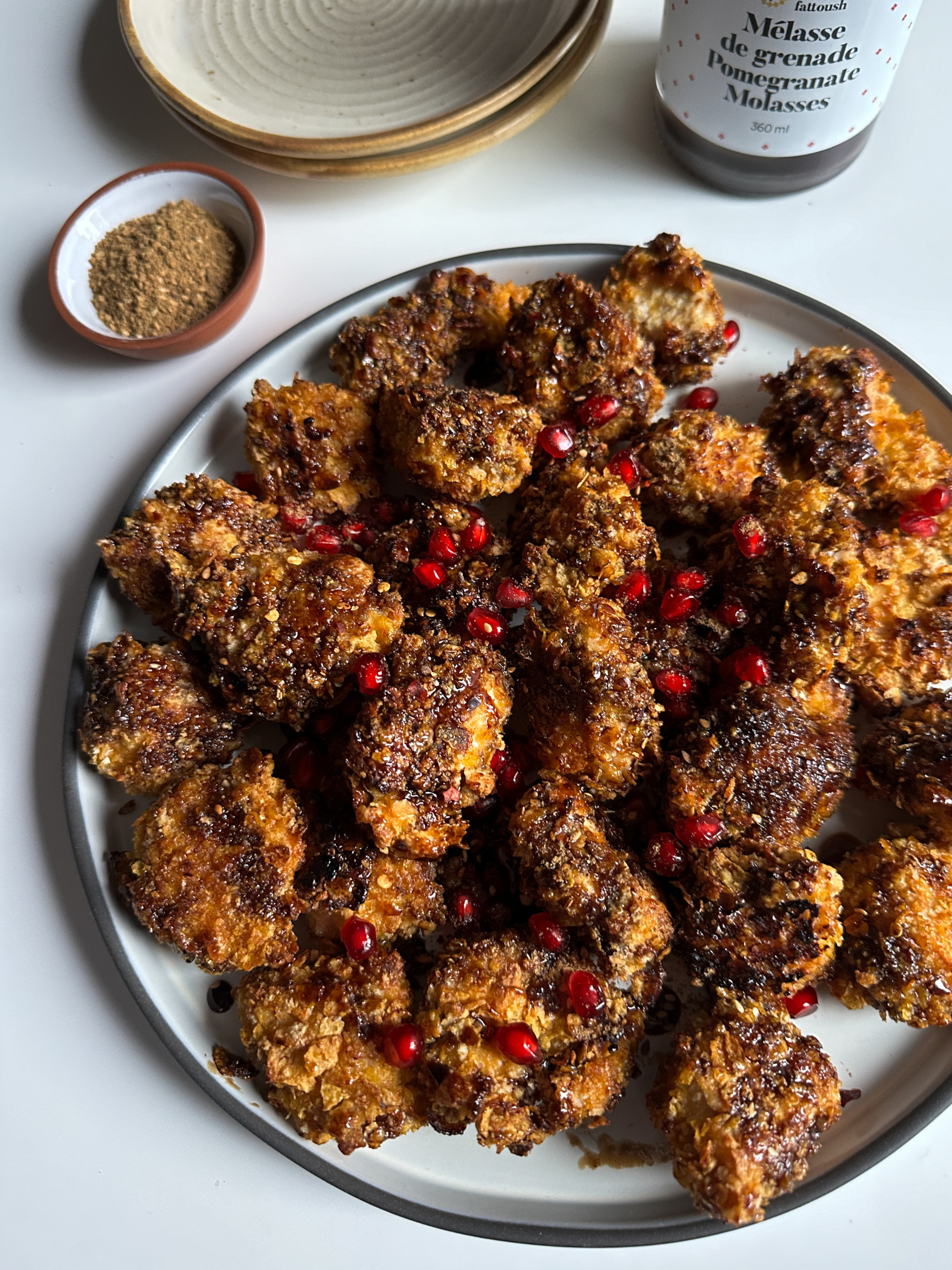 Crispy Chicken Bites with Pomegranate and Zaatar