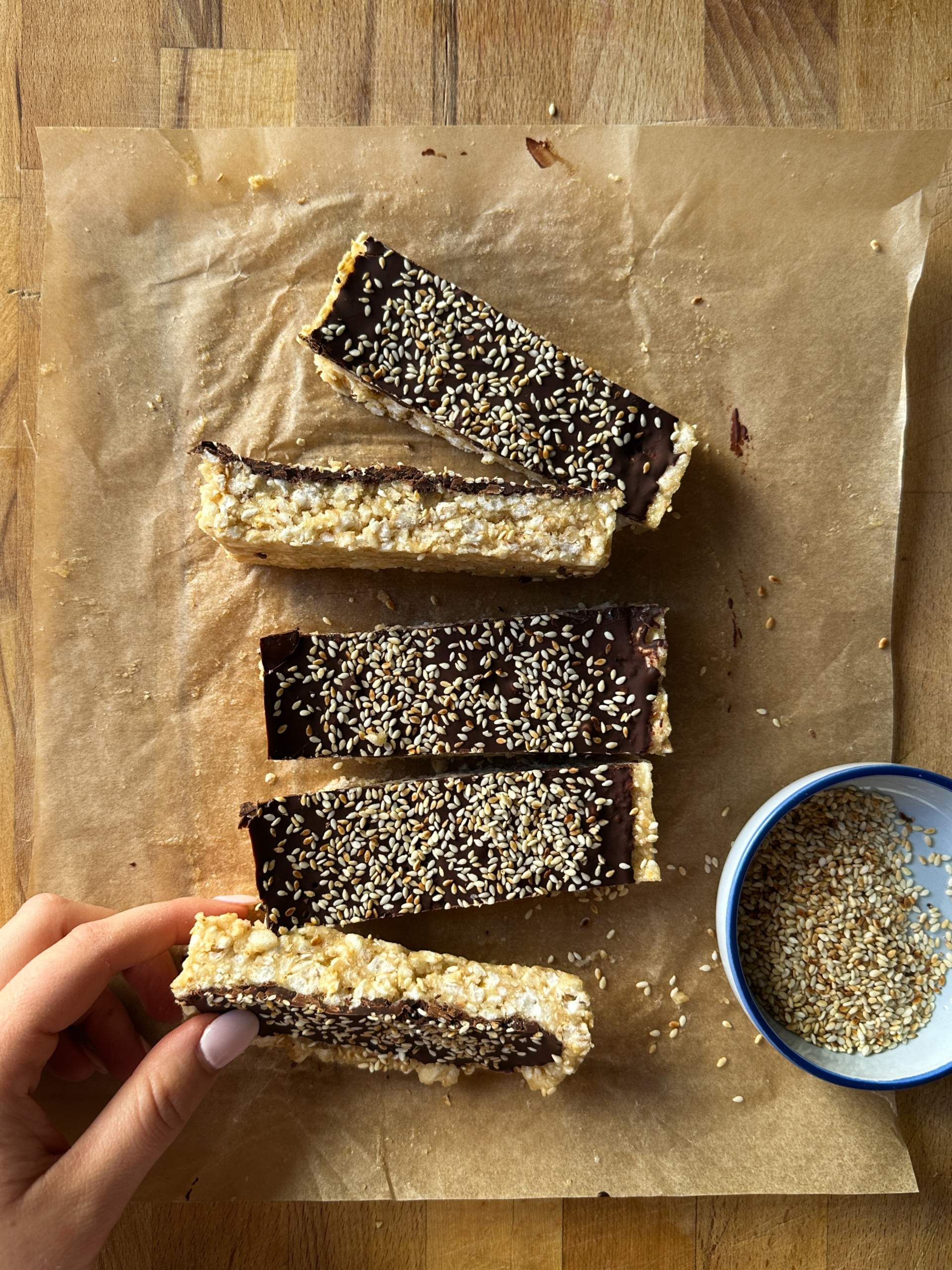 Sesame and Chocolate Rice Cake Bars