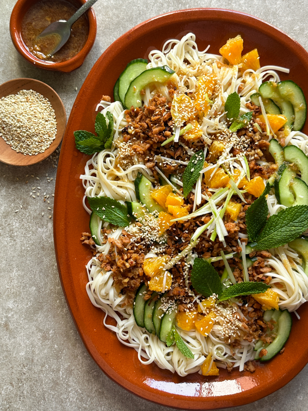 Asian Noodle Salad with PVT and Sesame Seeds