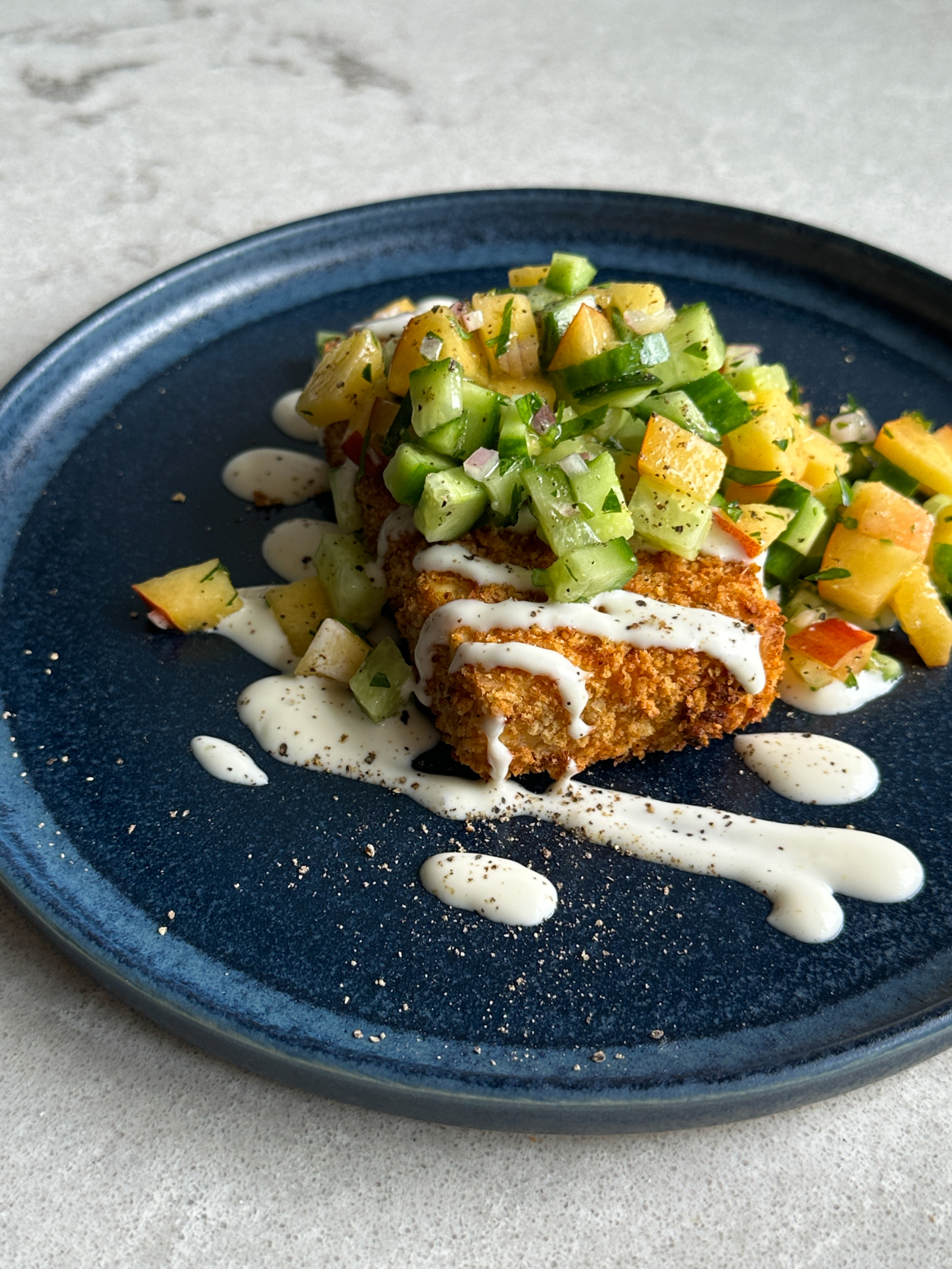Air Fryer Crispy Tofu with Nectarine and Cucumber Salsa