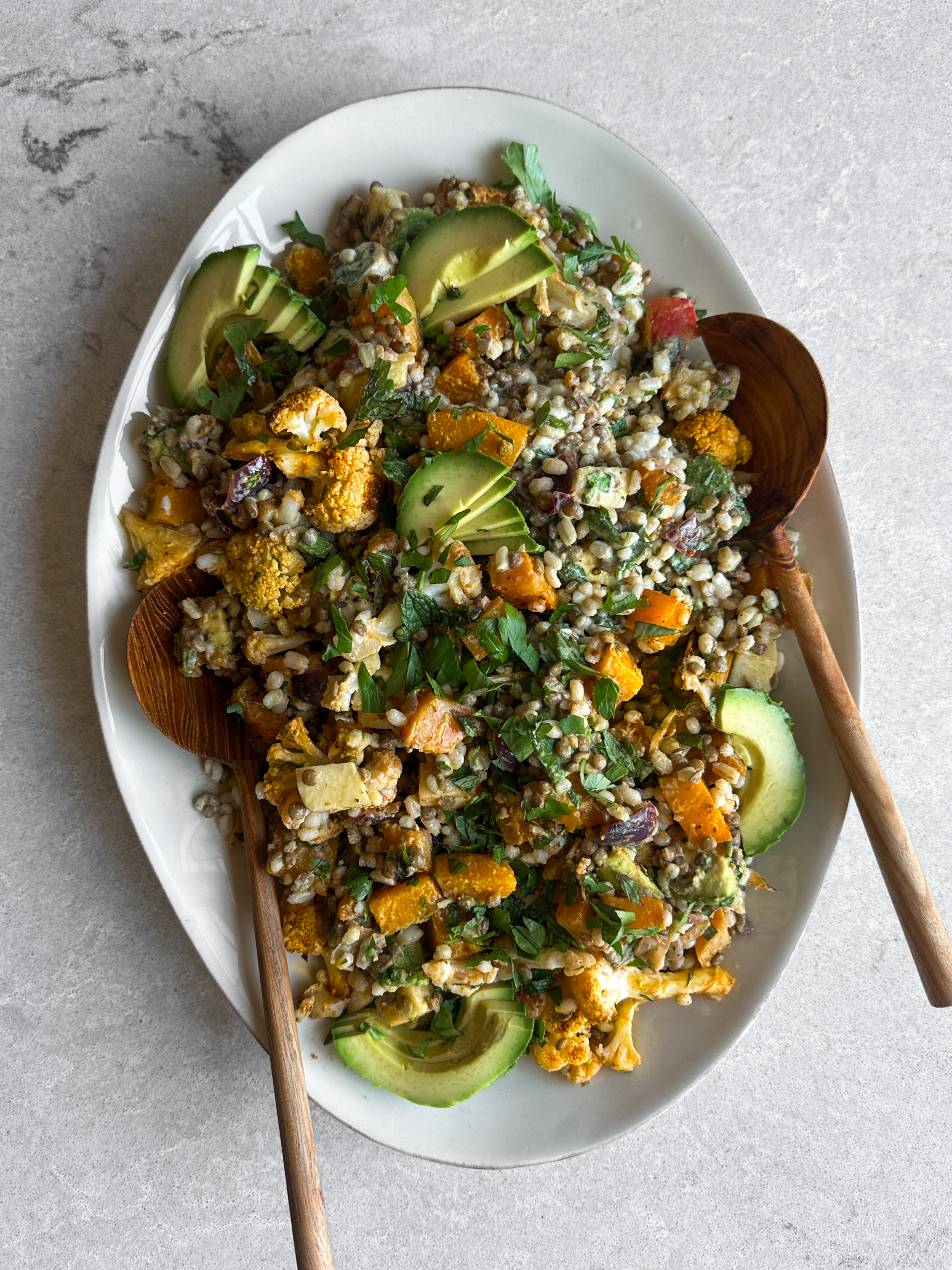Grilled Vegetable Salad with Lentils, Tahini, Dijon and Maple Vinaigrette