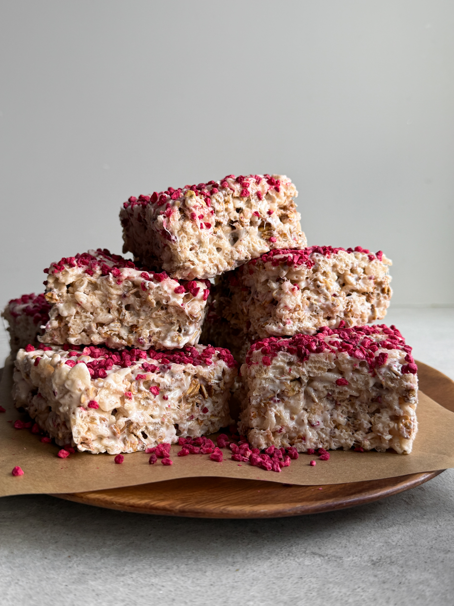 Rice Krispie Squares with Raspberries and White Chocolate