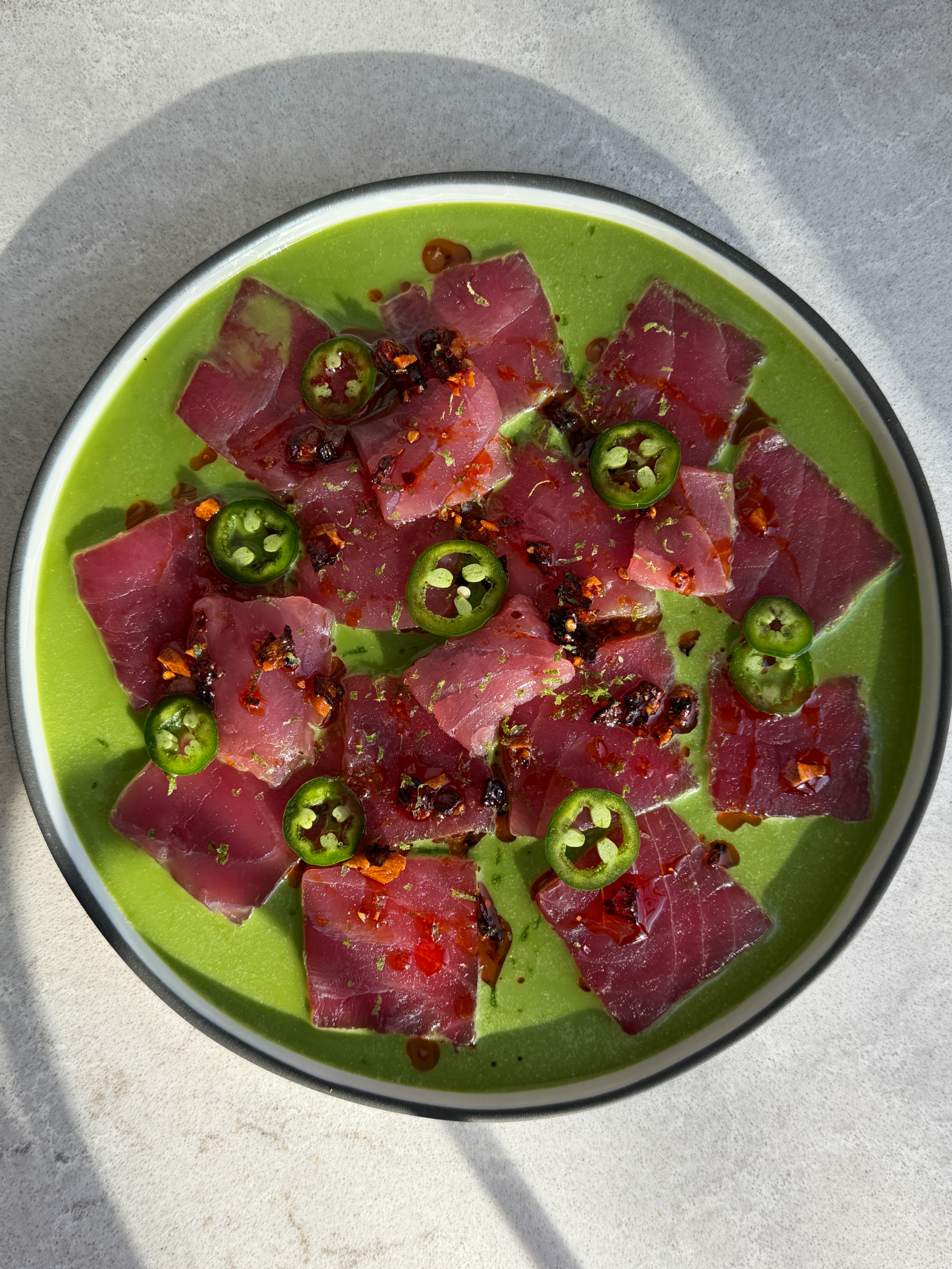 Tuna Crudo with Coriander, Coconut Milk and Jalapeño