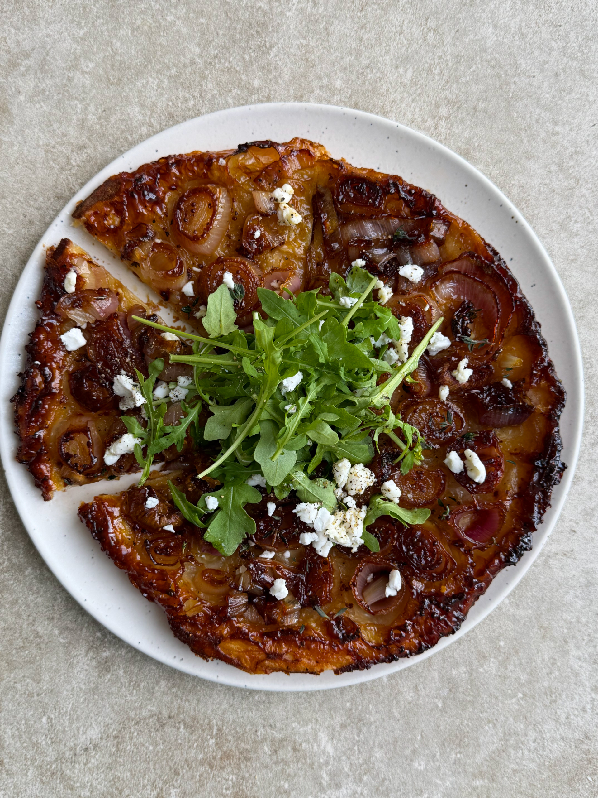 Sweet and sour Tarte Tatin with French shallots and balsamic vinegar