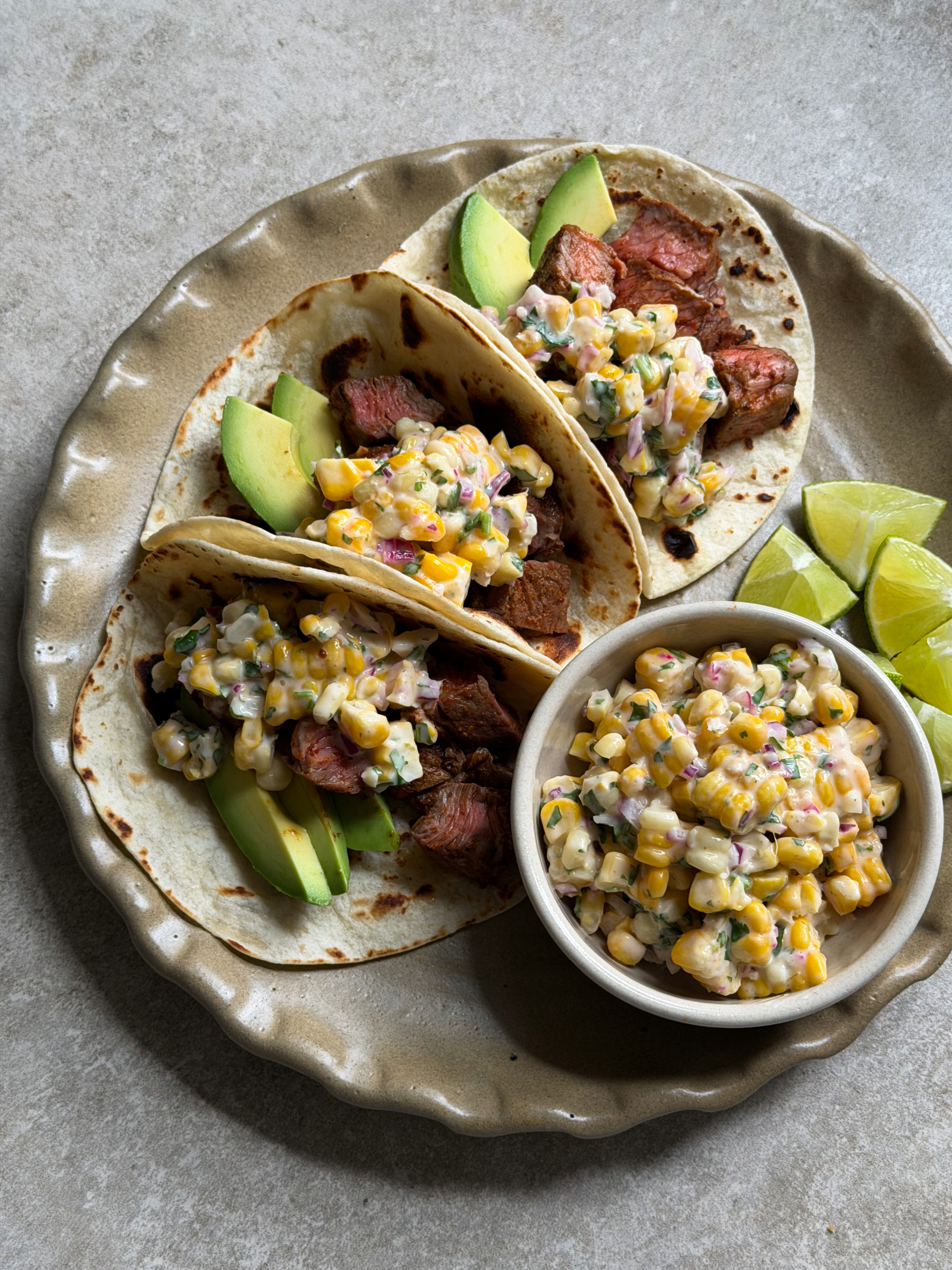 Grilled Steak Tacos with Elotes-Style Corn Salsa